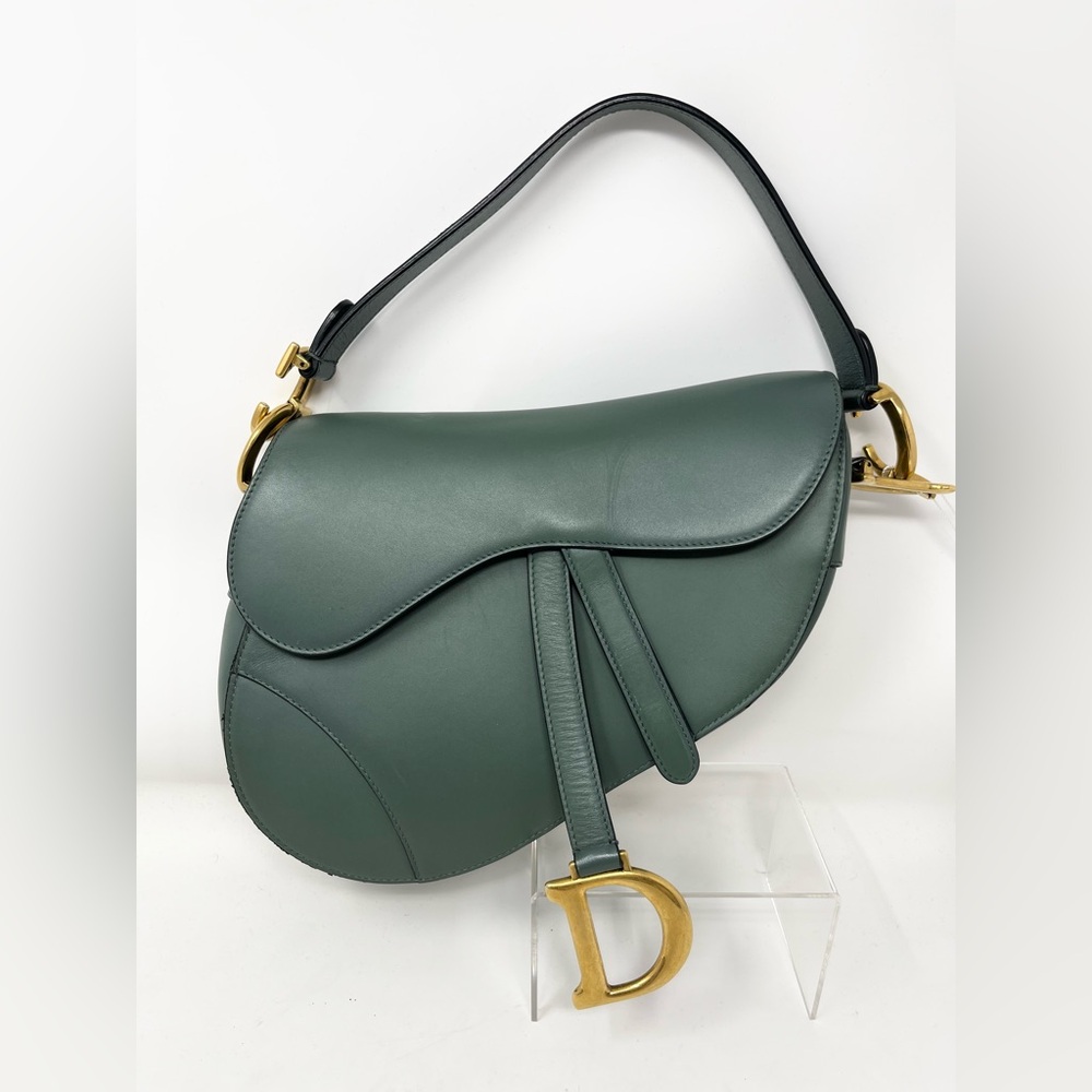Dior Saddle Bag Classic Medium Green Matte Leather Shoulder Bag Guitar Strap